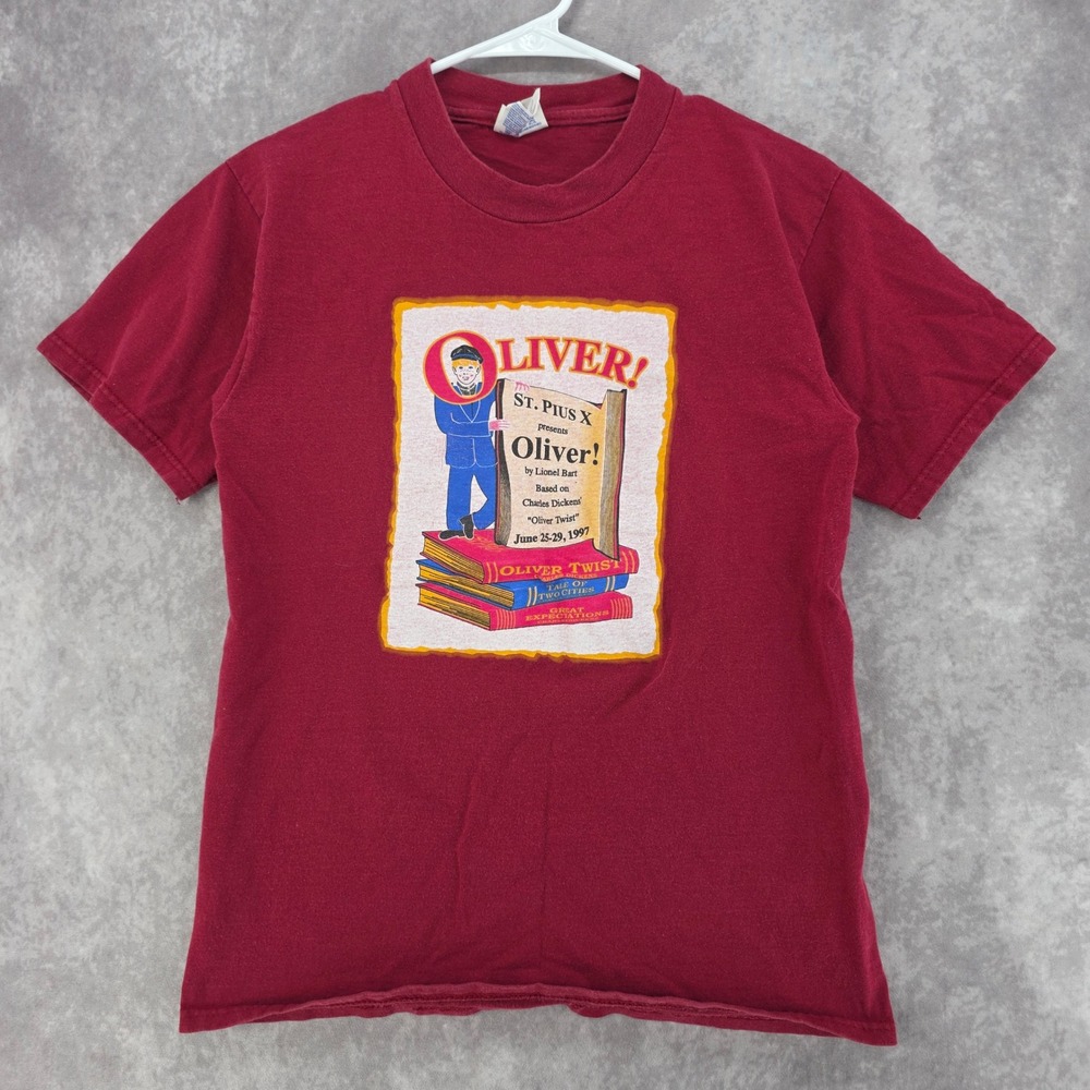 Vintage 1997 Oliver Musical T Shirt Hanes Heavyweight Maroon Small Made in USA
